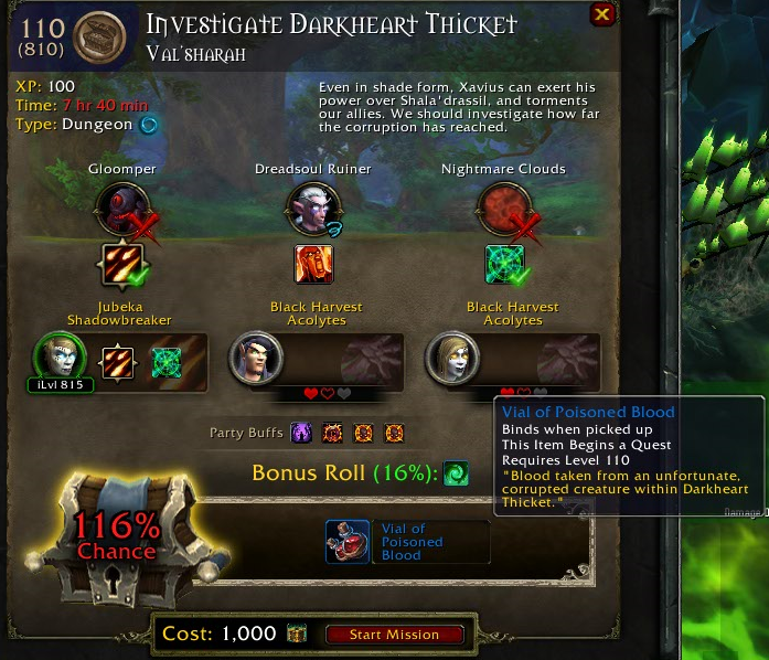 Essa missão no caso é para uma das masmorras novas, Darkheart Thicket.